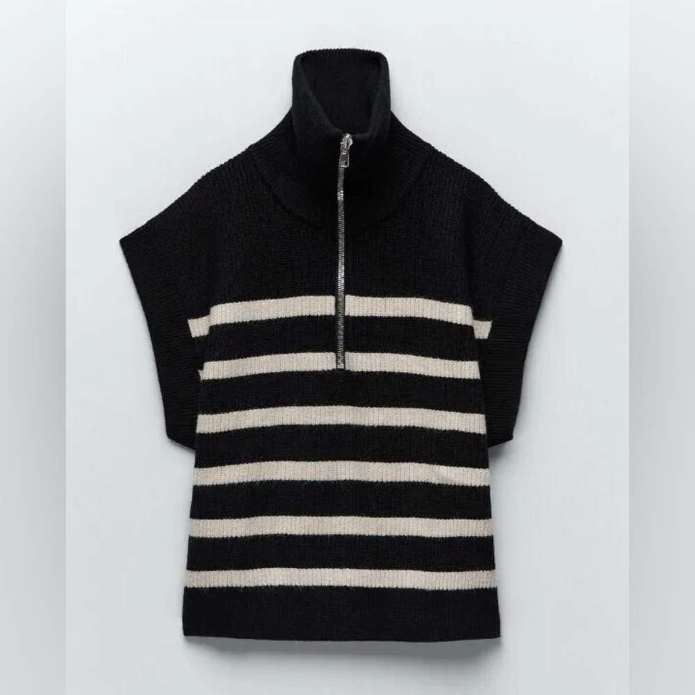 Zara Black and White Striped Zip-Up Jacket